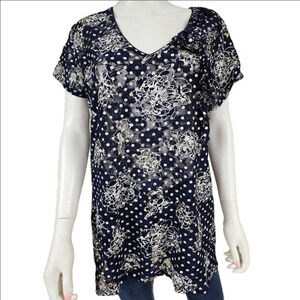 Eyeshadow V-Neck Short Sleeve Sheer With Floral Accent Size 17/19